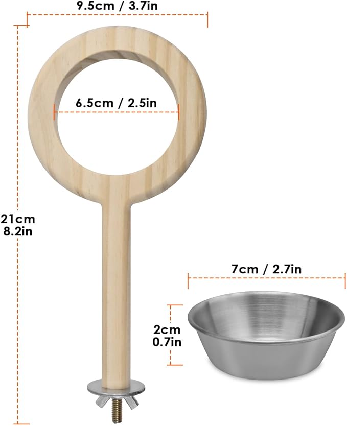KATUMO Bird Perch Feeding Cup Birds Platform Parrot Wood Perch Stand Toy Cage Accessory for Parakeet Lovebird Cockatiel Conure Budgie Small Parrots (L Perch (Pack of 2))