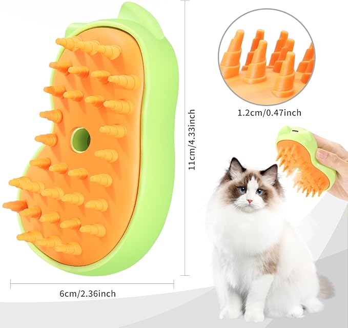 Rechargeable 3in1 Self-Cleaning Steam Grooming Brush for Cat and Dog Shedding - 2 Gears for Long/Short Hair - Green