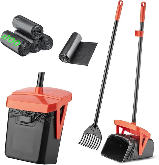 TIMINGILA 36" Pooper Scooper Swivel Bin & Rake with 100 Dog Poop Bags,Adjustable Long Handle for No-Bend Cleanup,Portable Non-Breakable Dog Poop Scooper for Large Medium Small Dogs