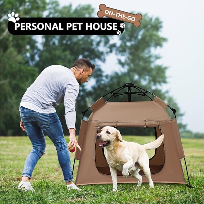 Outdoor Waterproof Pet Automatic Camping Tent, Pop up Cave Bed for Indoor Cats and Small Dogs, Portable Cat House Dog House, Brown.