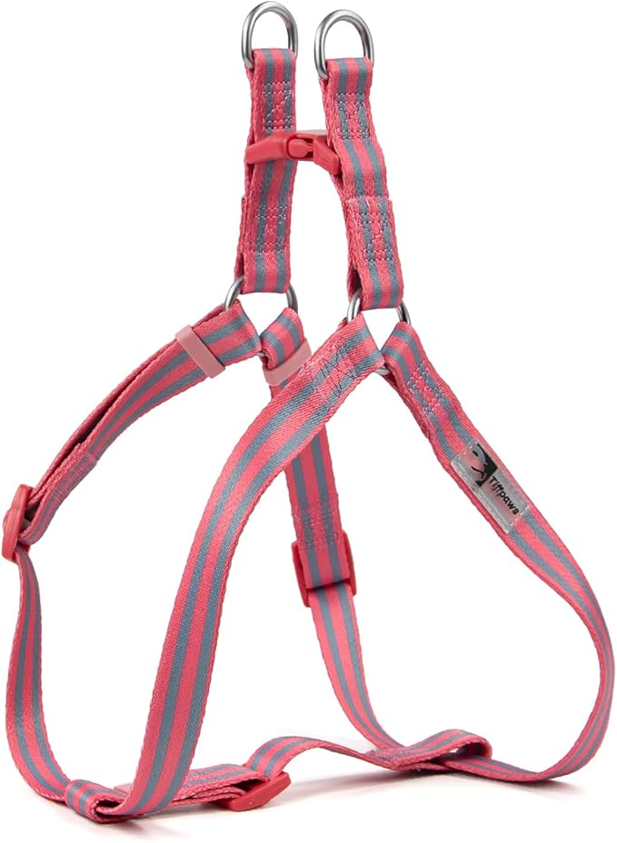 Stripe Step in Dog Harness for Small Dogs, Freedom Nylon Dog Halter Vests, Lightweight and Escape Proof Puppy Harness, Quick Fits for Small Medium and Large Dogs, Pink S