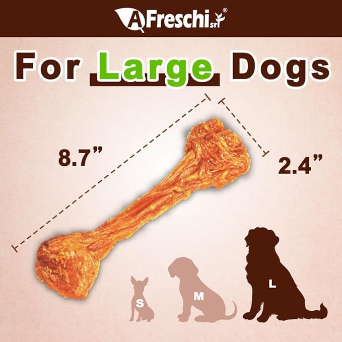 Afreschi Natural Turkey Tendon Bone (L) 10 oz, USA-Sourced Turkey Tendon, All Natural Puppy Chew, Hypoallergenic, Rawhide Alternative, for Large Breeds