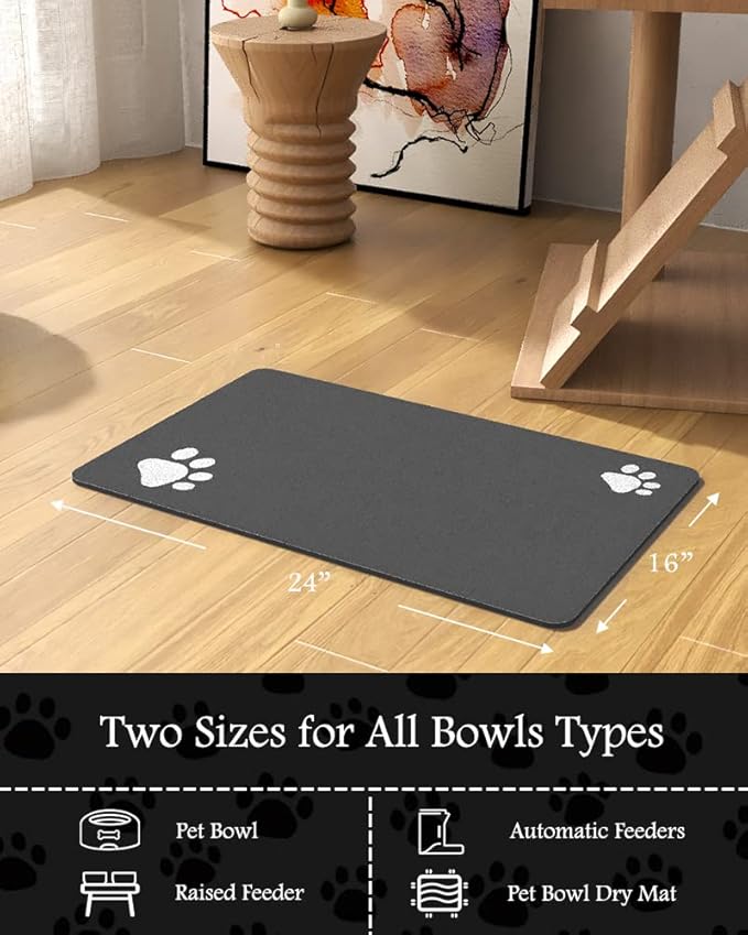 Pet Feeding Mat-Absorbent Dog Mat for Food and Water Bowl-No Stains Quick Dry Dispenser Mat-Dog Accessories Pet Supplies-Bowl for Messy Drinkers（Darkgrey,16"x24"