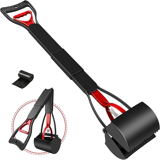 UPSKY 32'' Pooper Scooper for Large Small Dogs, Long Handle Dog Poop Scooper with Waste Bags, Portable Dog Poop Pick Up Tool, Folding Poop Scoop for Yard, Grass, Dirt, Gravel