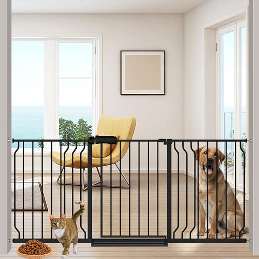 Extra Wide Baby Gate 67-71.5 Inch Wide Walk Through Pressure Mounted Auto Close Large Long Tension Gate for Dog and Cats Black
