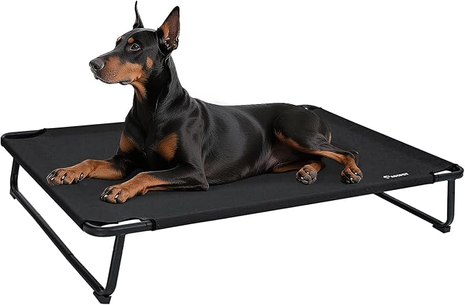 Elevated Dog Bed, Outdoor Dog Bed Raised Bed Cooling Waterproof Pet Beds Cots Stable and Easy Assembly, Teslin Fabric with 1.2mm Thick Iron Frame, Breathable, Ultra-Sturdy，Grey, 48 * 32 * 8.7