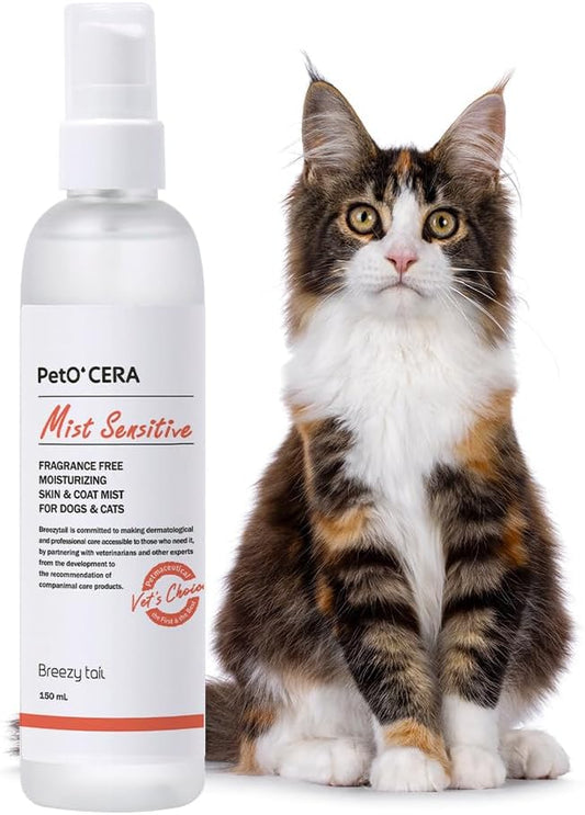 PetO'Cera Mist Spray, Unscented - Anti-Itch & Dandruff Treatment for Dogs & Cats, Hydrating Grooming Supplies Mist with Ceramide, Soothing Relief for Sensitive & Dry Skin 5.07 fl oz/150ml