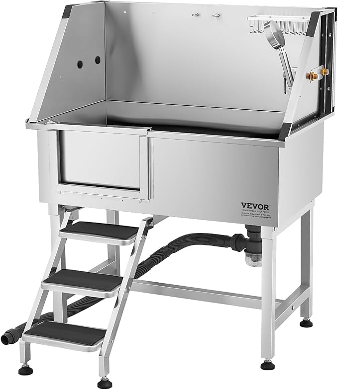 VEVOR Stainless Steel Dog Washing Station, 38 inch Pet Grooming Tub w/Storage Stairs, Faucet & Showerhead & Soap Holder Dog Bathtub for Medium & Small Pets (Left Door)
