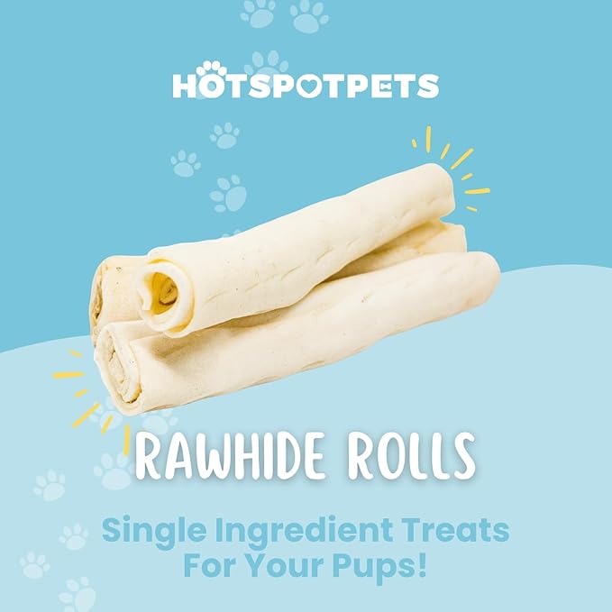 hotspot pets 8-9 Inch Large Rawhide Dog Chew Rolls (20 Pack) - Made from Grass Fed Cows - Great for Dental & Oral Care for Aggressive Chewers Large Dogs, Single Ingredient Treat