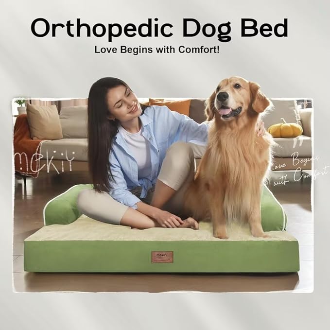 Large Dog Bed Orthopedic Washable - Beds Bolster - Extra XL XLarge Big Dogs - Memory Foam Couch Sofa - Waterproof with Removable Cover - Grass Green Dog Bed