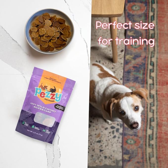 Silver Carp Chips Dog & Cat Treats | Single Ingredient | Wild Caught | Made w/Invasive Fish | Grain Free | High Protein + Low Fat | Hypoallergenic | Made in The USA (2 Pack)