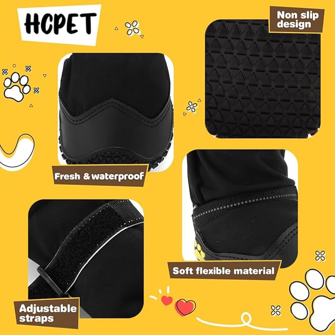 Hcpet Dog Shoes, Dog Boots & Paw Protectors for Winter Snowy Days, Rainy Weather, Outdoor Anti-Slip Sole Dog Booties for Hardwood Floor Black-Leg 4