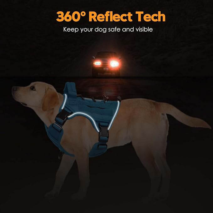 Heavy-Duty Tactical Dog Harness for Large Dogs, No Pull Adjustable Reflective Pet Vest with Molle System, K9 Military-Grade Control for Service Training, Outdoor & 10+ Breeds, Blue, Medium