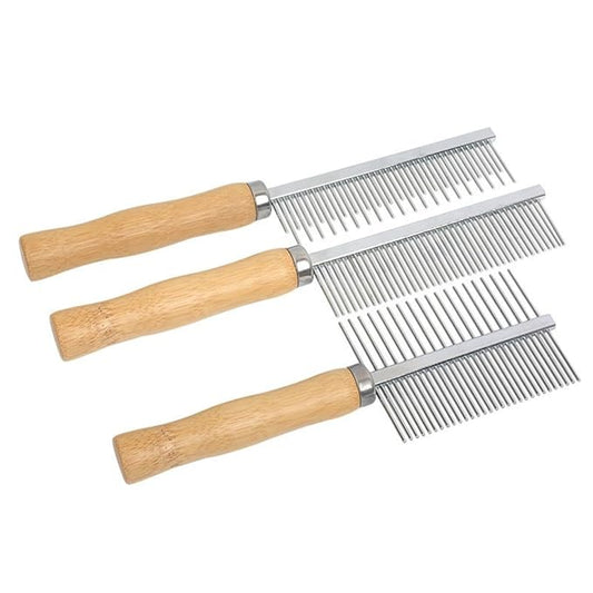 Professional Metal Dog Grooming Comb | 3 PCS Wooden Handled Pet Comb for Dogs and Cats | Removes Tangles, Dematting, Detangling | Great for Matted Hair
