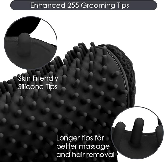 Upgrade Version Pet Grooming Glove - Gentle Deshedding Brush Glove for Dogs, Cats & Horses with Long and Short Fur - Efficient Pet Hair Remover Mitt - Enhanced Five Finger Design - 1 Pair (Black)