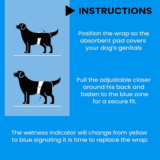 BV Dog Diapers Male Large (Waist 21-26in) Super Absorbent - 50 Count Disposable - Doggie Diapers with Wetness Indicator - Adjustable Male Dog Wraps - Ideal for Incontinence/Training