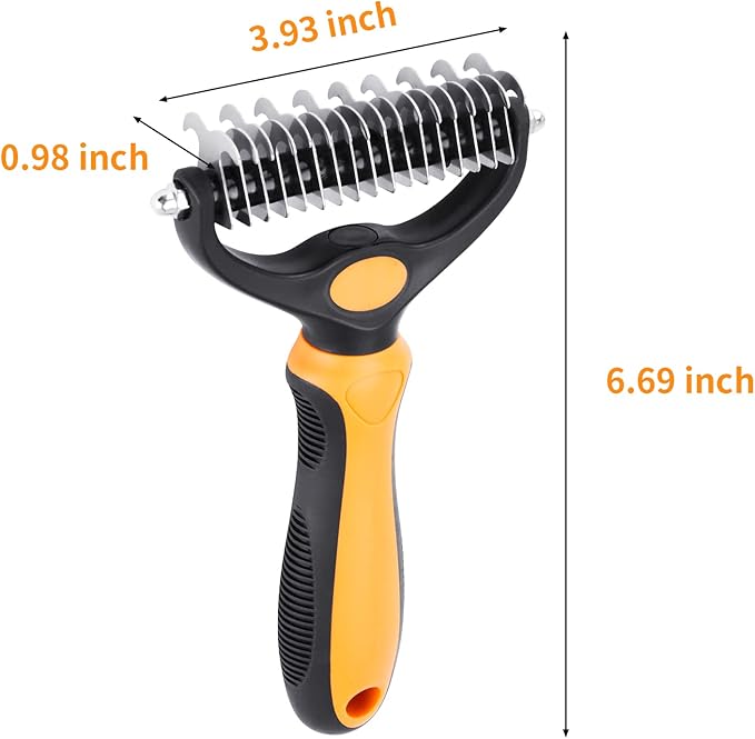 Pet Grooming Tool - 2 Sided Undercoat Rake for Cats and Dogs - Safe Dematting Comb for Easy Mats & Tangles Removing - No More Nasty Shedding and Flying Hair