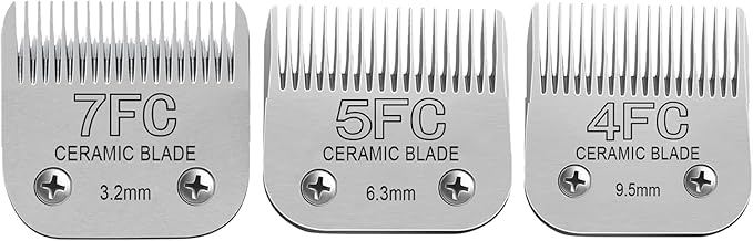 Size 7FC/5FC/4FC Detachable Pet Dog Clipper Blades, Compatible with Most Oster A5, KM Series Clippers,Made of Ceramic Blade & Stainless Steel Blade4PACK 3Pack