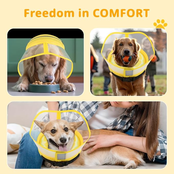Soft Dog Cone Collar, Inflatable Donut Cones Alternative After Surgery with Anti-Lick Shield, for Large/Medium/Small Dogs to Stop Licking, Elizabethan Neck Ecollars of Shame, Comfy Pillow E Recovery