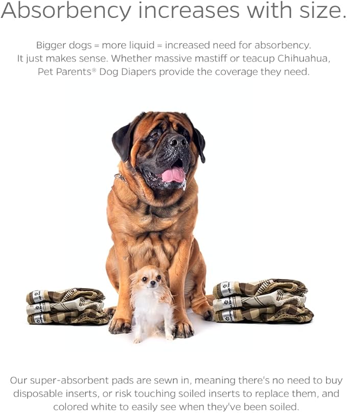 Pet Parents® Washable Dog Diapers (3pack) + Extendrs® of Durable Doggie Diapers, Premium Dog Diapers Female & Male (Large, Oxford)