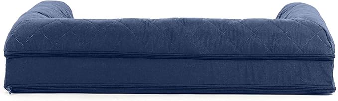Furhaven Cooling Gel Dog Bed for Medium/Small Dogs w/ Removable Bolsters & Washable Cover, For Dogs Up to 35 lbs - Quilted Sofa - Navy (Blue), Medium