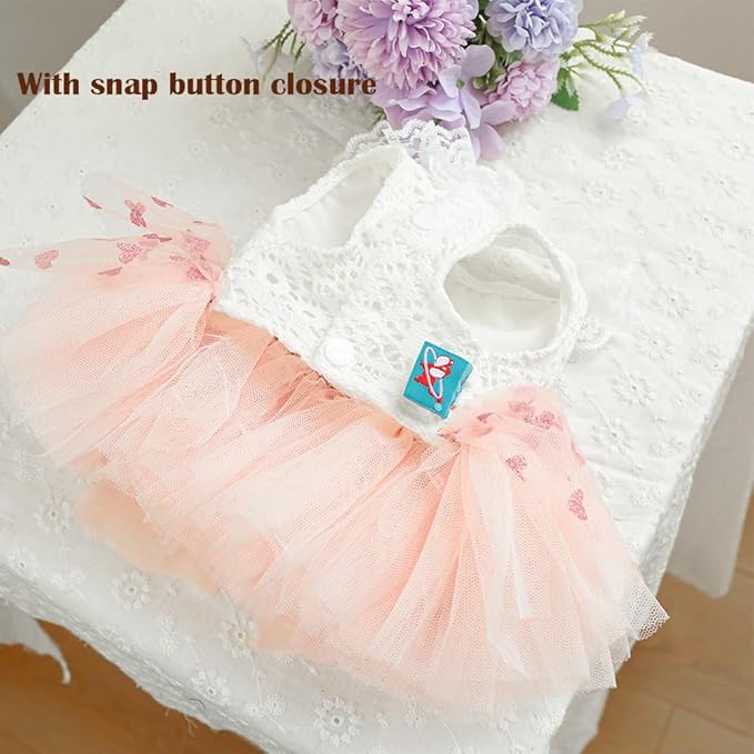 Pink Dog Dress for Small Dog Girl Spring Puppy Clothes with Bow Puff Sleeves Cat Outfit Doggy Princess with Leash Ring Doggies Harness Dress Summer Pet Apparel (Pink White, X-Small)