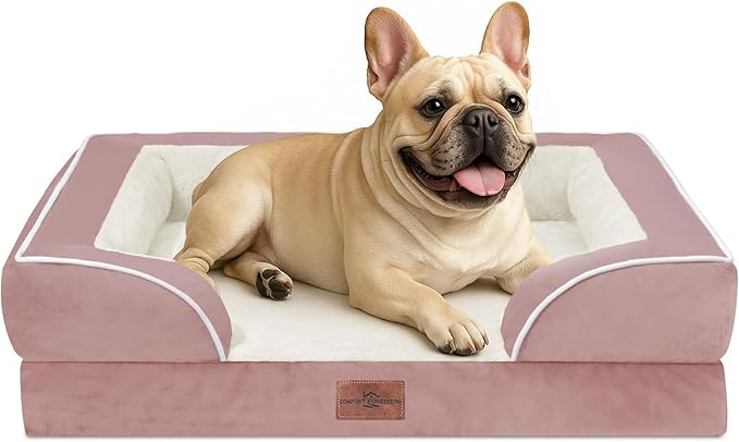 Comfort Expression Small Dog Beds Waterproof Orthopedic Foam Dog Sofa Beds for Medium Dogs Comfy Pet Bed with Washable Removable Cover & Non-Slip Bottom(Small,Pink)