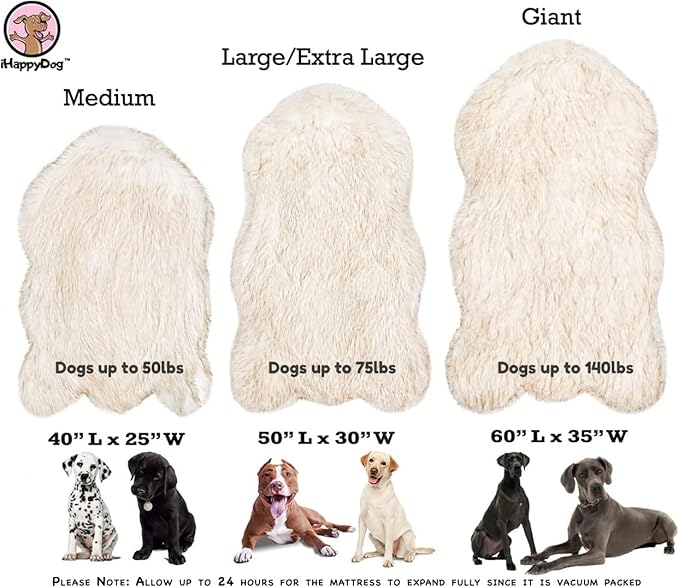 IHAPPYDOG Luxury Faux Fur Orthopedic Dog Bed, Memory Foam Dog Bed for Small, Medium, Large and XL Pets, Fluffy Pet Bed with Waterproof and Washable Cover (Grey, 40"x25")