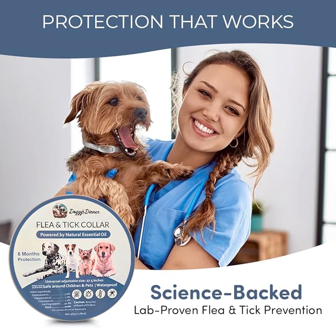 Flea and Tick Collar for Dogs, Cats – Natural Essential Oils – Long-Lasting 8 Month Protection – Waterproof, Adjustable – Safe for Puppies, Kittens, Sensitive Skin