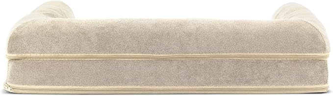 Furhaven Cooling Gel Dog Bed for Medium/Small Dogs w/ Removable Bolsters & Washable Cover, For Dogs Up to 35 lbs - Sherpa & Chenille Sofa - Cream, Medium