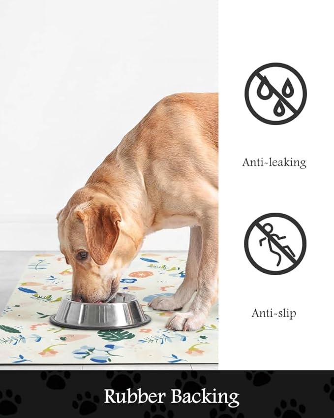 Pet Feeding Mat-Absorbent Dog Mat for Food and Water Bowl-No Stains Quick Dry Water Dispenser Mat-Dog Accessories Pet Supplies-Bowl for Messy Drinkers（LIGHTFLOWERS,16"x24"