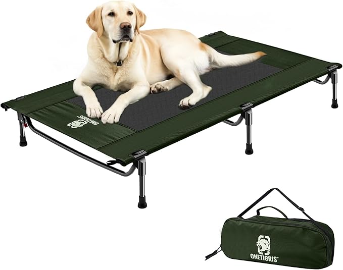 ONETIGRIS Elevated Dog Bed, Outdoor Dog Cod Large Raised Dogs Bed with Chew Proof Mesh, No-Slip Portable Dogs Cot Bed for Indoor & Outdoor Portable (Green, Large)