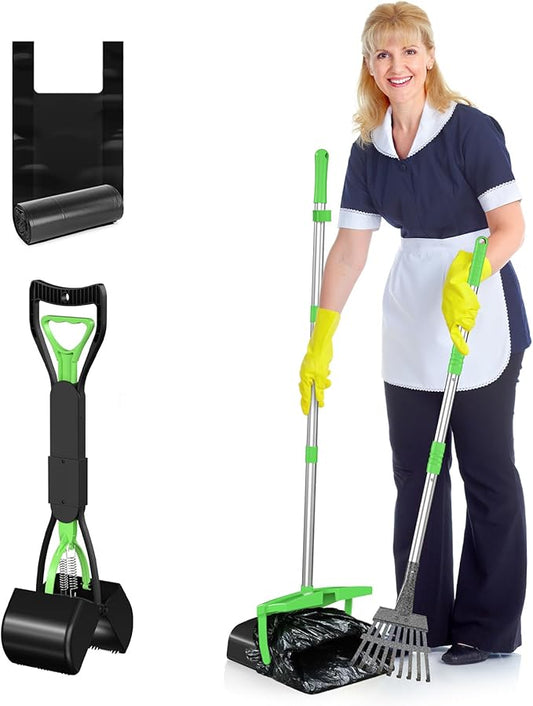 Pooper Scooper with Bag Attachment, 50 inches Long Handle Pooper Scooper, Poop Scooper for Dogs, Dog Poop Scooper for Yard, Pooper Scooper for Large Dogs Heavy Duty, Poop Scooper Bin & Rake