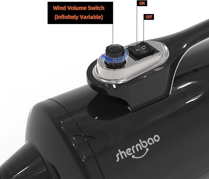 shernbao Dog Dryer High Velocity Professional Dog Pet Grooming Hair Drying Force Dryer Blower 6.0HP (DHD-2400T) (6.0HP, Jet Black)