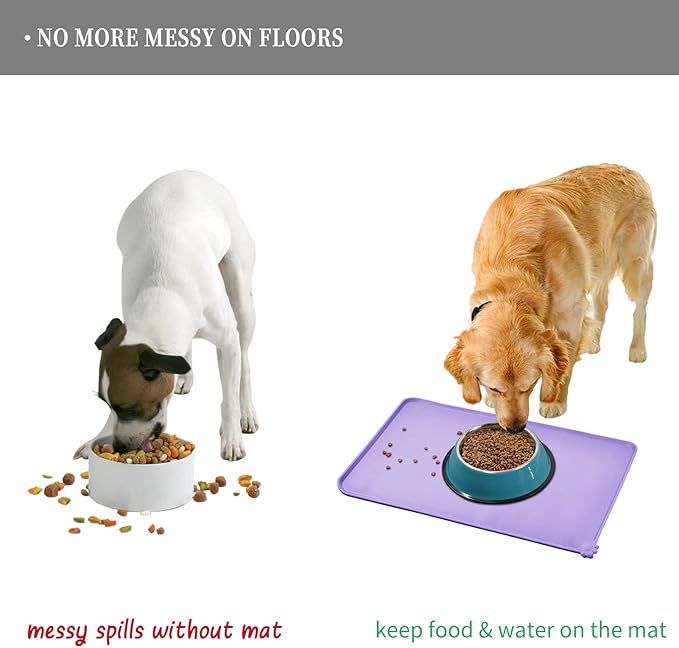 Waterproof Pet Feeding Mat with High Raised Edges, Heavier and Thicker Placemats for Cat Dog Water Bowl with BPA Free, Dogs Cats Food Mats for Messy Drinkers to Prevent Spill and Protect Floors