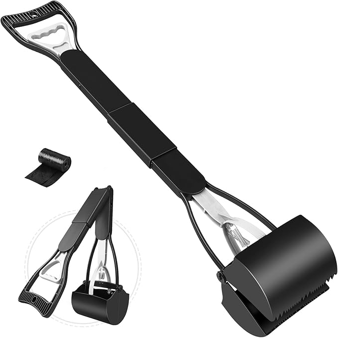 UPSKY 32'' Pooper Scooper for Large Small Dogs, Long Handle Dog Poop Scooper with Waste Bags, Portable Dog Poop Pick Up Tool, Folding Poop Scoop for Yard, Grass, Dirt, Gravel