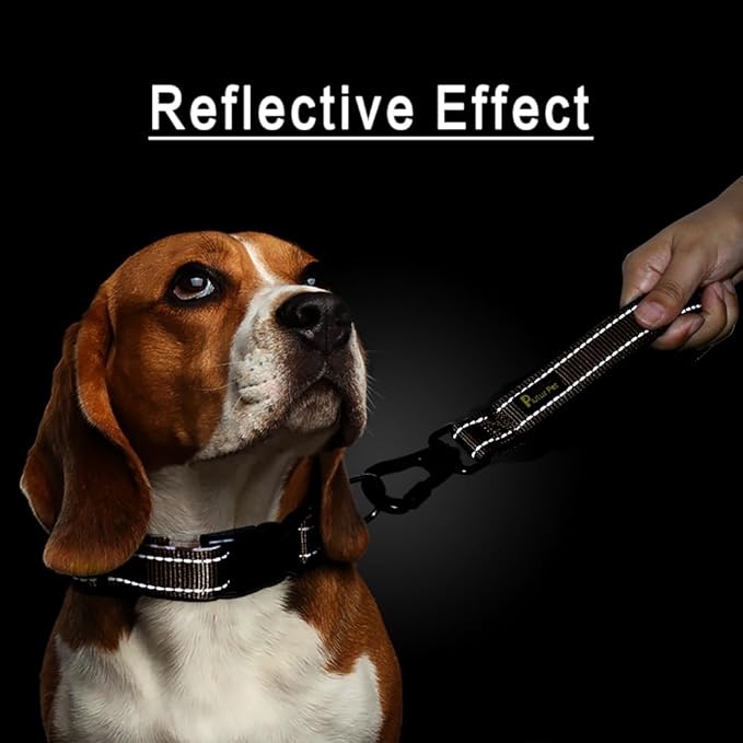 PLUTUS PET Short Dog Leash, Reflective Nylon Padded Handle, Strong Traffic Leash with Carabiner Clip, Perfect for Large or Medium Dogs (10”，Chocolate)