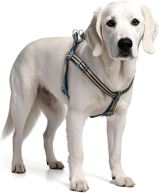 Stripe Step in Dog Harness for Small Dogs, Freedom Nylon Dog Halter Vests, Lightweight and Escape Proof Puppy Harness, Quick Fits for Small Medium and Large Dogs, Blue L