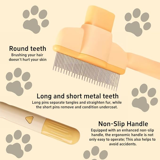 TemApex 2PCS Pet Comb for Dogs & Cats with Long & Short Stainless Steel Metal Teeth for Shedding and Tangles, Self-Cleaning Pet Comb for Dogs and Cats, Comfort and safety