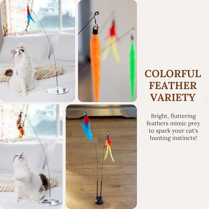 Suction Cup Cat Toys for Indoor Cats Interactive Suction Cup Cat Wand Toy Feather Teaser for Indoor Cats & Kittens Multi Surface Base for Hands Free Play