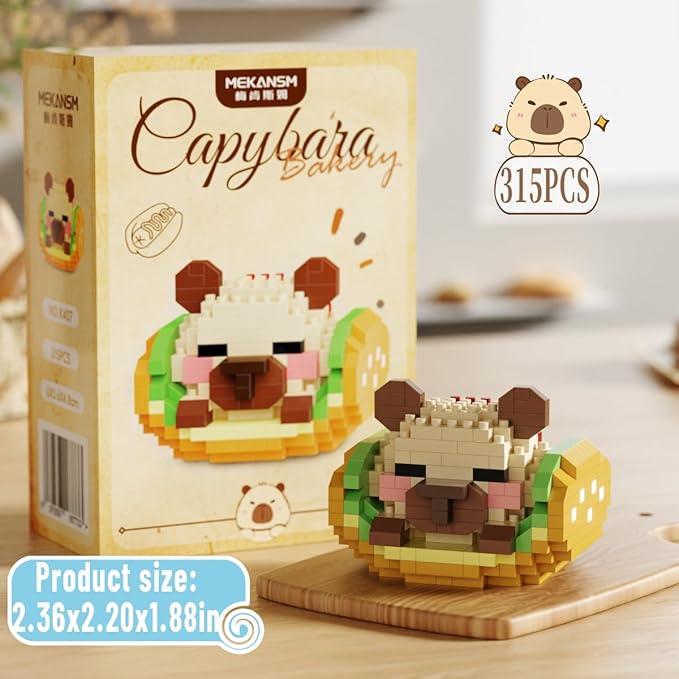 Sandwich Hot Dog Cute Capybara Baking Bread Series Mini Building Toy Kawaii Animals Set Micro Adorable Pet Buildings Small Bricks Gifts Toys