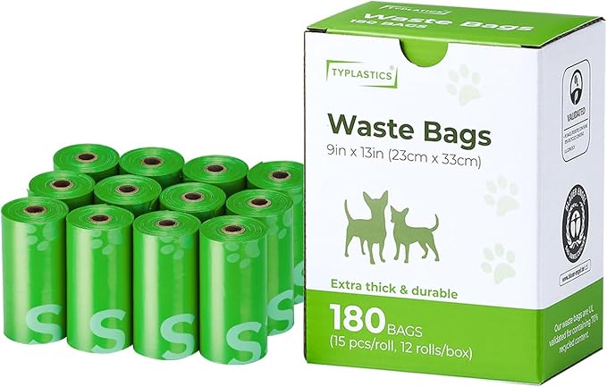Typlastics Poop Bags for Dogs,180 Bags, Waste Refuse Cleanup, Doggy Roll Refills for Outdoor Puppy Walking and Travel, Leakproof and Tear Resistant, Unscented, 12 Pack of 15, Lime Green