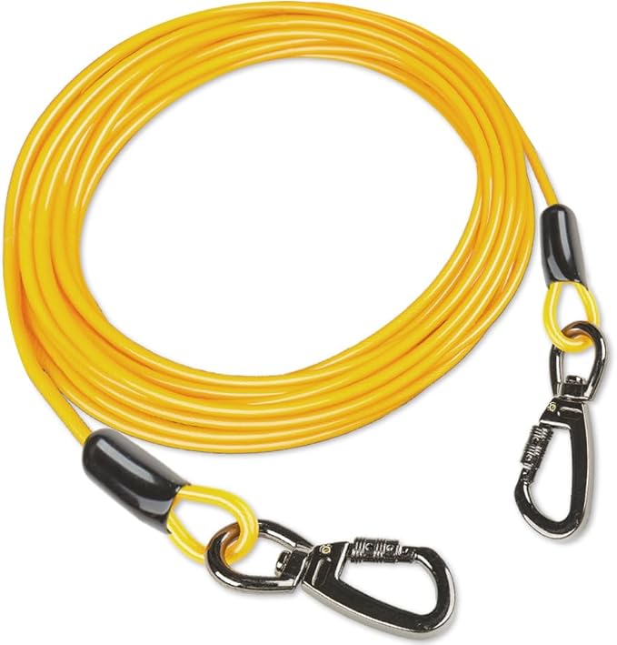 Dog Tie Out Cable, 20FT, Yellow, Suitable for Dogs up to 350 pounds, Lightweight, Non-Winding, for Outdoor Use