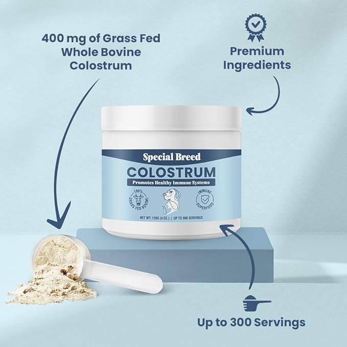 Special Breed Bovine Colostrum for Dogs and Cats, Immune Support Supplement for Allergy and Itch Relief, Grass Fed Colostrum Powder (120 Grams)
