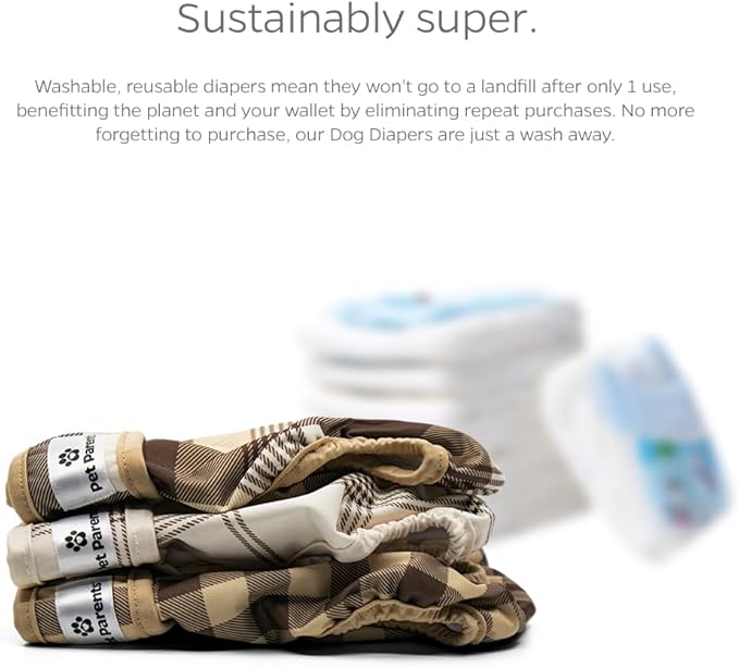 Pet Parents® Washable Dog Diapers (3pack) + Extendrs® of Durable Doggie Diapers, Premium Dog Diapers Female & Male (Small, Oxford)