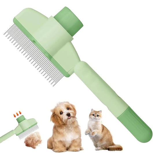 Self-Cleaning Cat & Dog Comb – 2-in-1 Pet Hair Removal with Stainless Steel Teeth, Easy Release Button, for Shedding, Detangling & Grooming