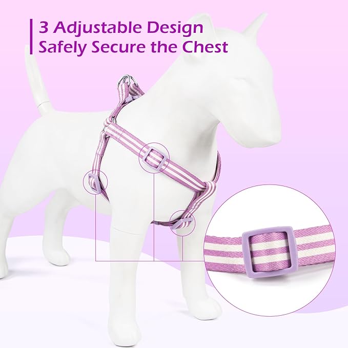 Stripe Step in Dog Harness for Small Dogs, Freedom Nylon Dog Halter Vests, Lightweight and Escape Proof Puppy Harness, Quick Fits for Small Medium and Large Dogs, Purple S