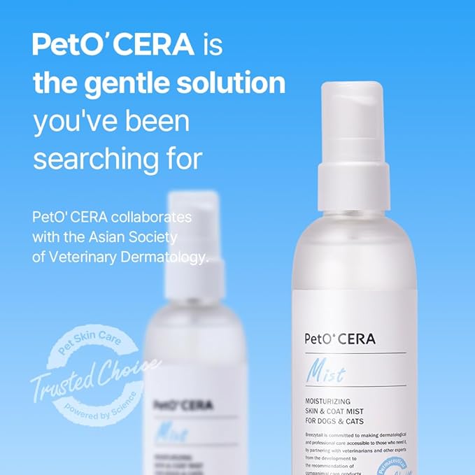 PetO'Cera Mist Spray, Floral Scent - Anti-Itch & Dandruff Treatment for Dogs & Cats, Hydrating Grooming Supplies Mist with Ceramide, Soothing Relief for Sensitive & Dry Skin 5.07 fl oz/150ml