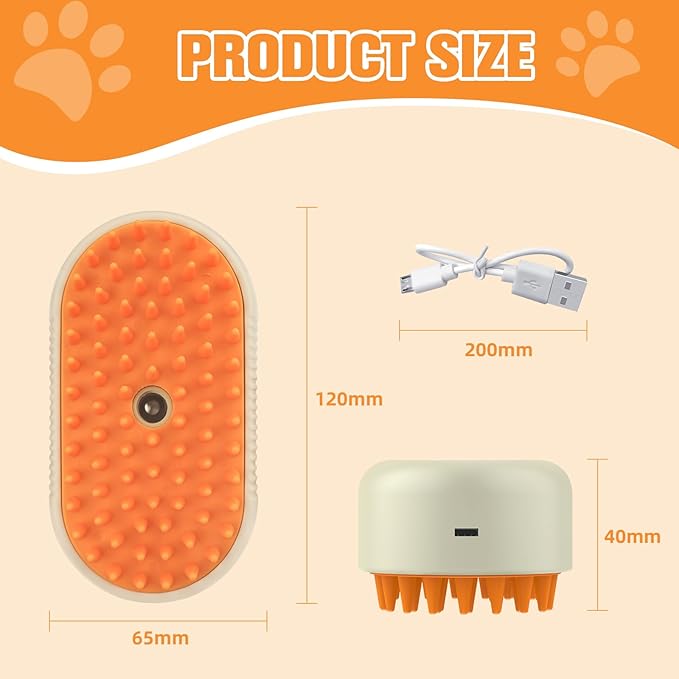 Steam Brush for Cats Dogs,Cat Steam Brushes for indoor Cats,3 in 1 Steam Cat Brush for Shedding,Silicone Pet Spray Hair Removal Comb for Massage,Combing,Rechargeable Dog Brushes for GroomingYellow