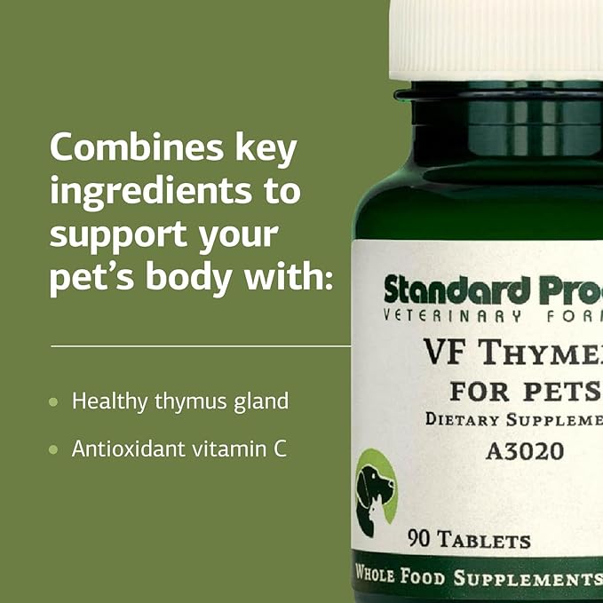 Standard Process Inc. VF Thymex for Pets - Cat & Dog Immune System Support Supplement - Thymus Supplement to Aid Canine & Feline Immune Health - Supplement with Vitamin C - 90 Tablets